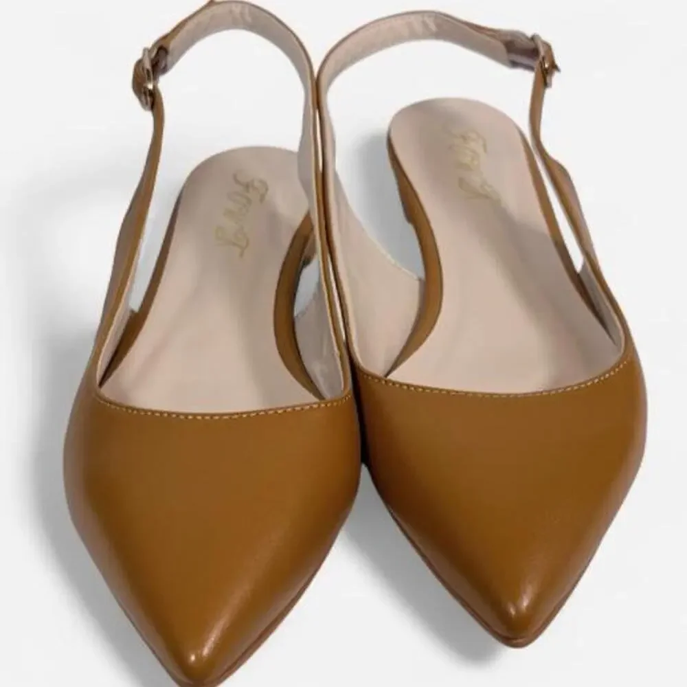 Marc Loire slingback kitten heels in a rich tan/cognac. Pointed toe Sz 9.5